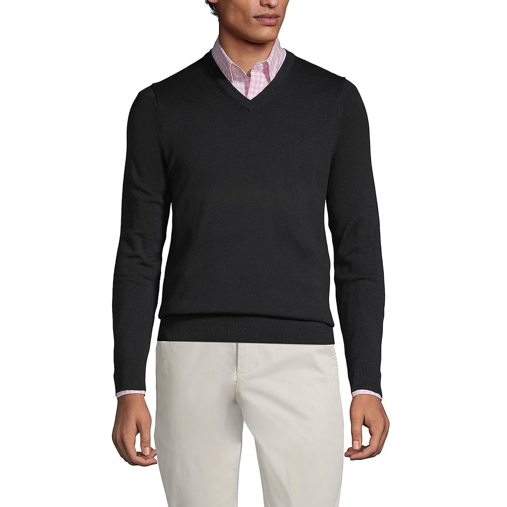 Lands' End Mens Supima V-Neck Sweater Black Regular Medium